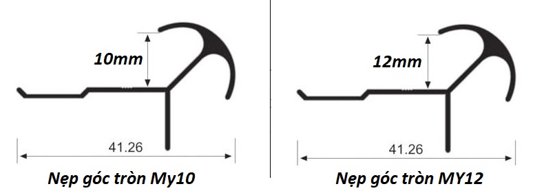 Nẹp bo tròn góc tường gạch 5 Nẹp nhôm bo góc tròn MY10- MY12