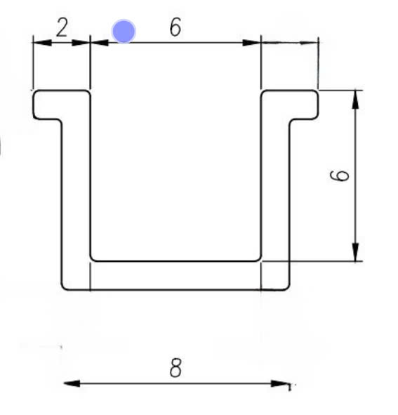 Nẹp nhôm u 8 tai 2mm